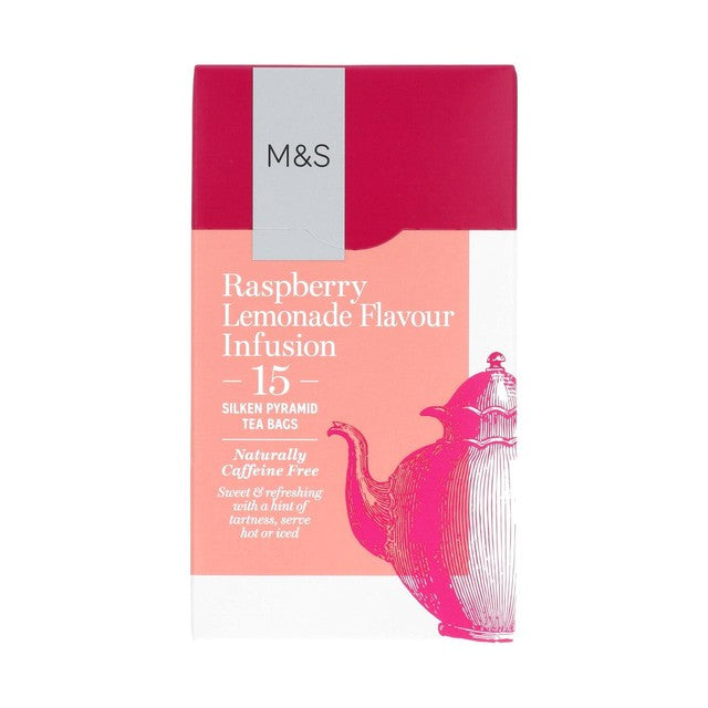 M&S Raspberry Lemonade Herbal Tea Bags 15 Pack, imported from the UK