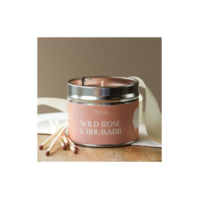 Pintail wild rose rhubarb tin candle 225g, imported from the UK