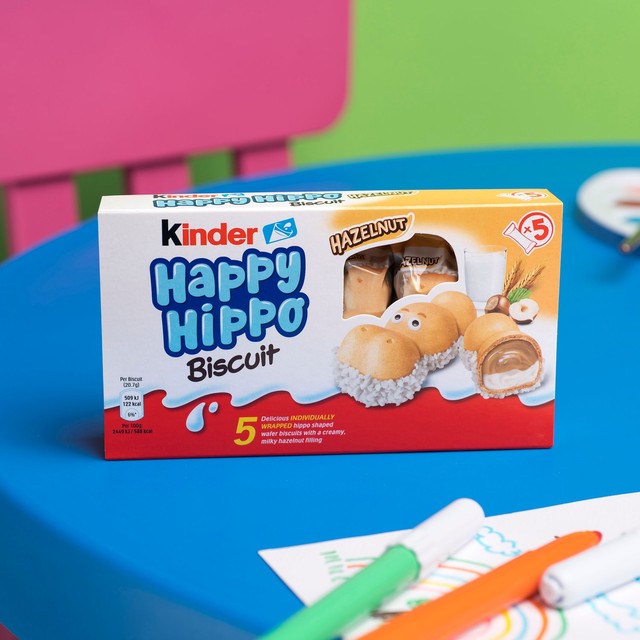 Kinder Happy Hippo milk and hazelnut crispy wafer biscuits 103.5g, UK version