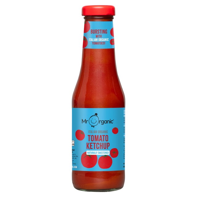 Mr Organic Italian Tomato Ketchup Naturally Sweetened 480g, imported from the UK.