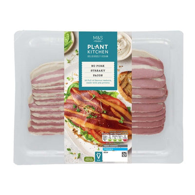 M&S M&S Plant Kitchen Vegan No Pork Streaky Bacon Plant-Based Bacon Rashers 180g- Buy online at McGrocer