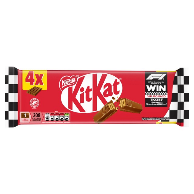 KitKat 4 finger milk chocolate biscuit bar multipack 4x41.5g, UK version