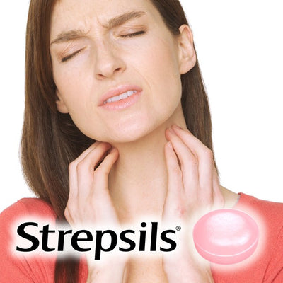 Strepsils Erdbeer zuckerfreie Halsschmerz-Lutschtabletten 36er Packung