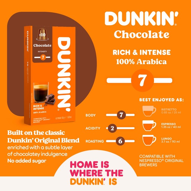 Dunkin chocolate Nespresso coffee pods - British product