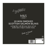 M&S Scottish mini smoked salmon blinis 400g, imported from the UK