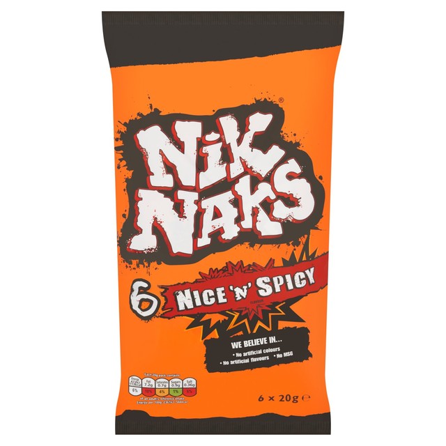Nik Naks spicy snacks 6 x 20g multipack, imported from the UK