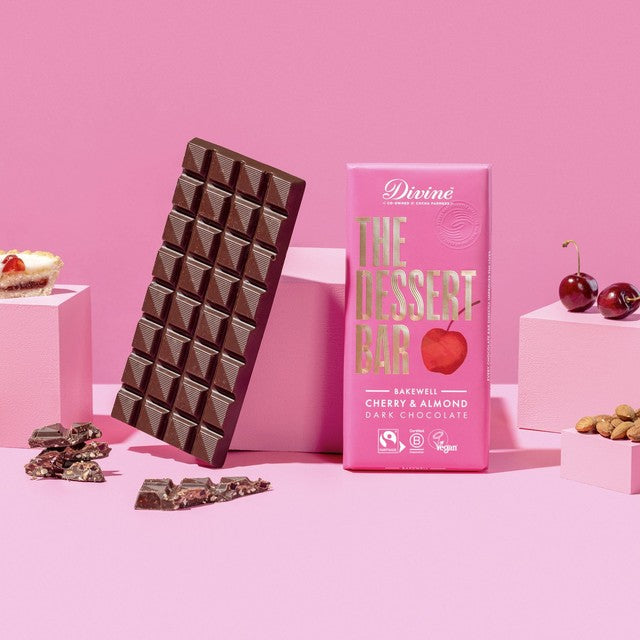 Divine Dark Chocolate Bakewell Dessert Bar 180g Cherry Almond - British product