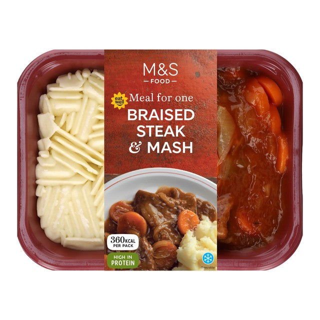 M&S braised steak and mash with onion gravy 450g, imported from the UK