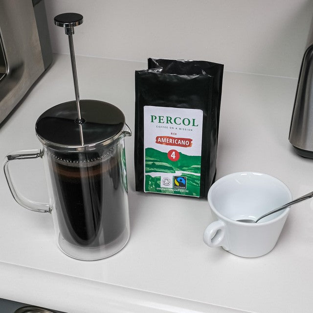 Percol Rich Americano Organic Ground Coffee 200g, imported from the UK