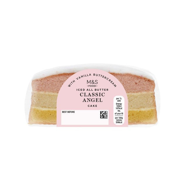 M&S Classic Angel Cake Vanilla Buttercream Iced 285g, imported from the UK