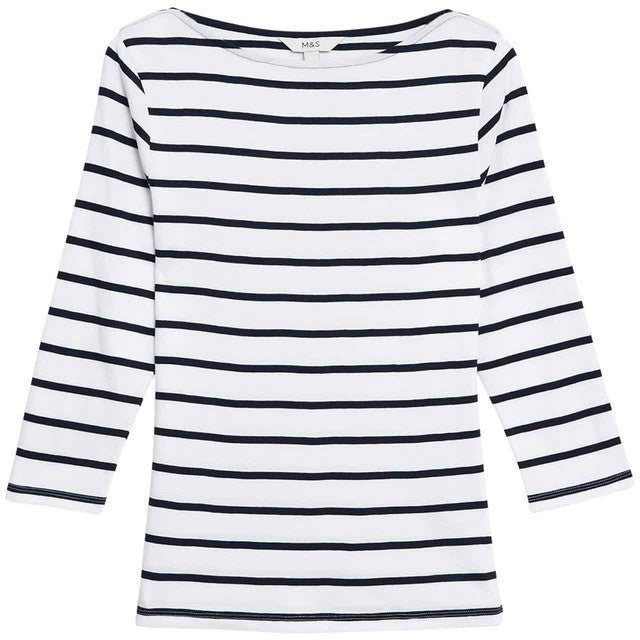 M&S women's cotton top mono stripe size 8, imported from the UK