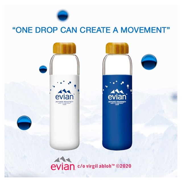 Evian glass water bottle Designer Blue 500ml - British product