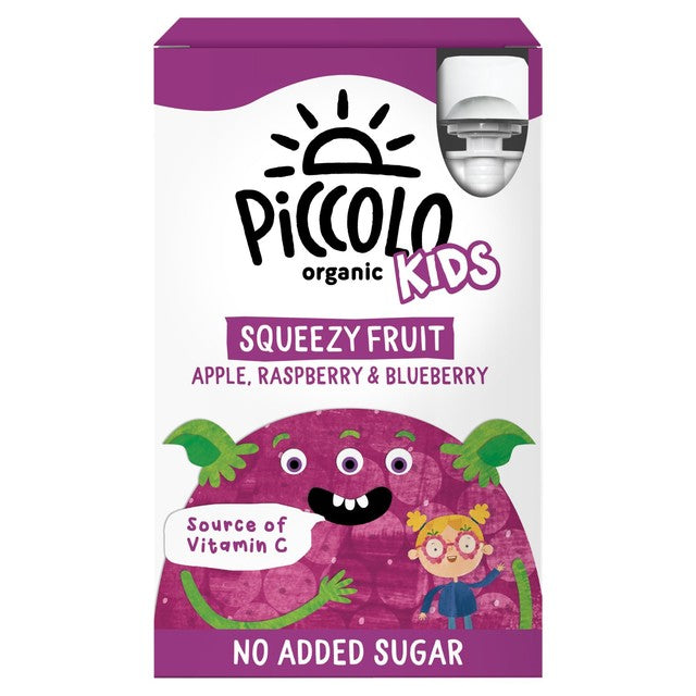 Piccolo Apple Raspberry Blueberry fruit pouches 4x90g, imported from the UK