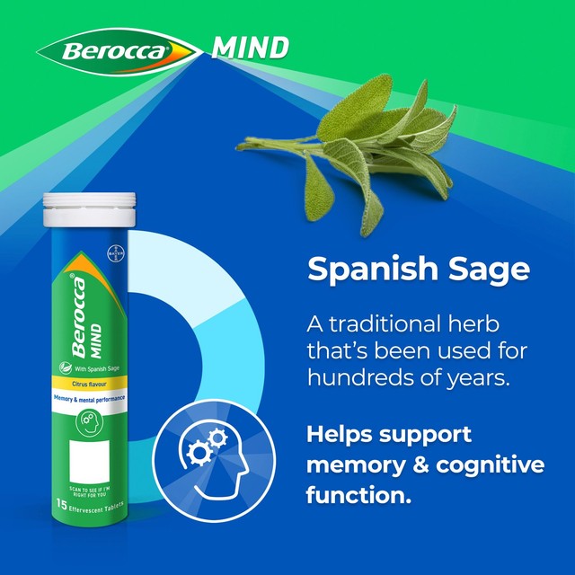 Berocca Mind Citrus multivitamin supplement 15 tablets - British product
