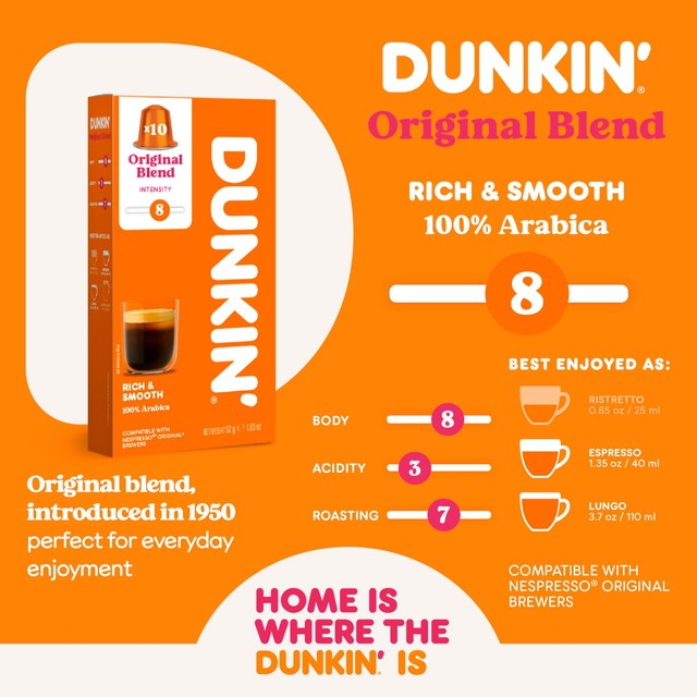 Dunkin Original Blend coffee pods, imported from the UK