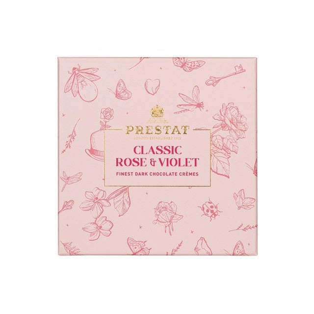 Prestat Rose & Violet chocolate cremes 135g, imported from the UK