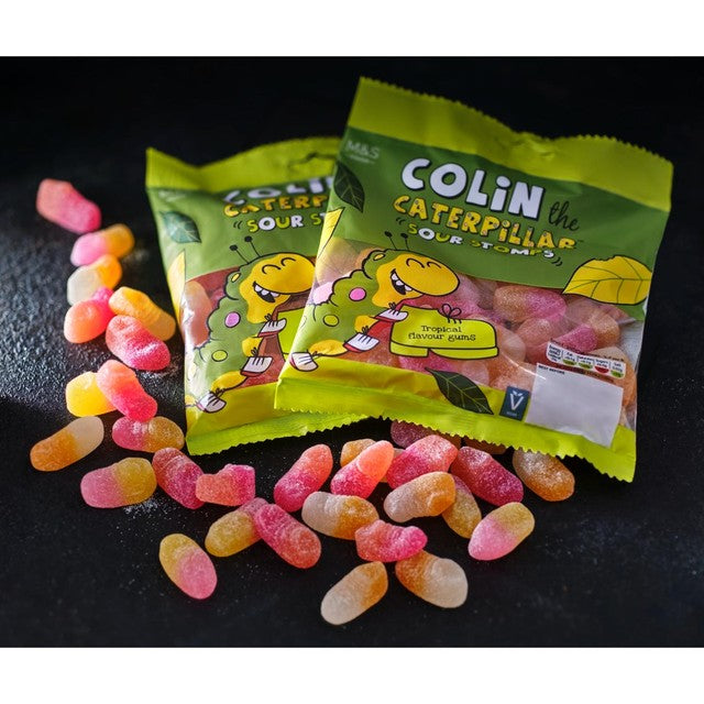 M&S Colin The Caterpillar Sour Stomps tropical fruit flavour gums 170g, imported from the UK