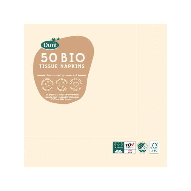 Duni BIO cream compostable paper napkins 50 pack - British product