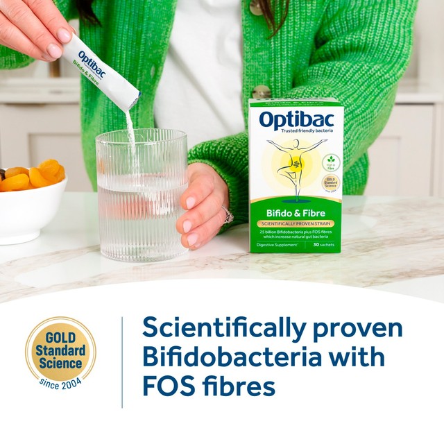 Optibac Bifido & Fibre probiotic supplement 30 sachets, imported from the UK