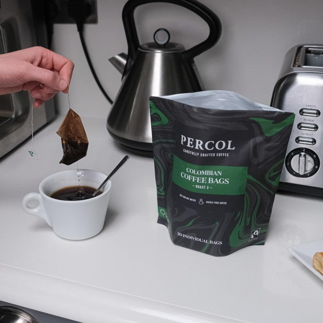 Percol Colombian Fairtrade coffee bags 20 pack, imported from the UK