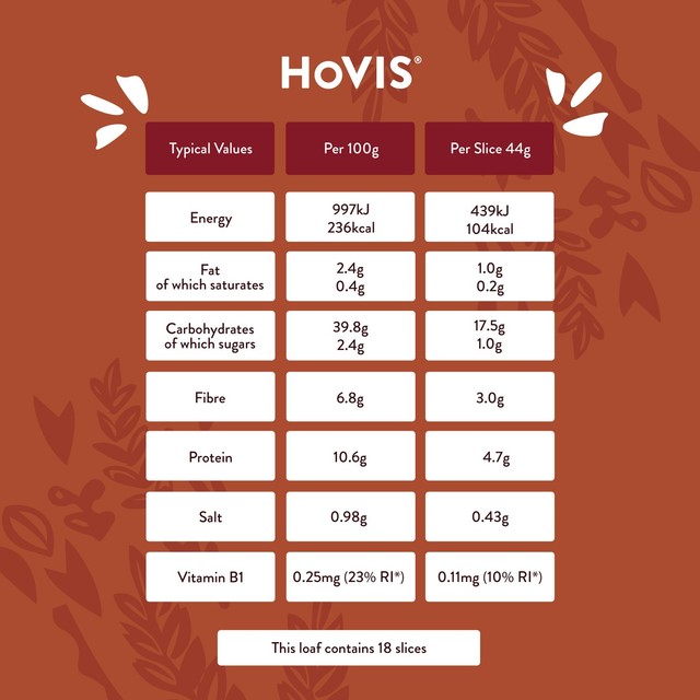 Hovis Wholemeal Granary sliced bread 800g, UK version