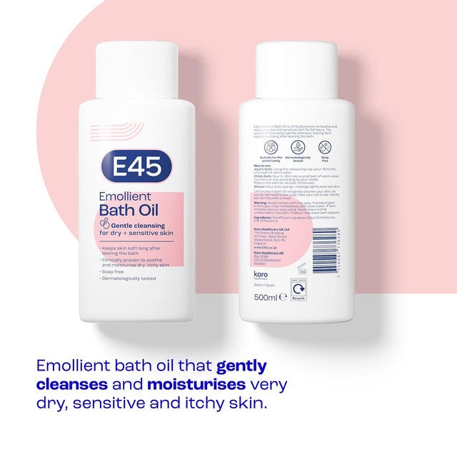E45 Emollient Bath Oil Wash for Dry & Sensitive Skin 500ml - British product