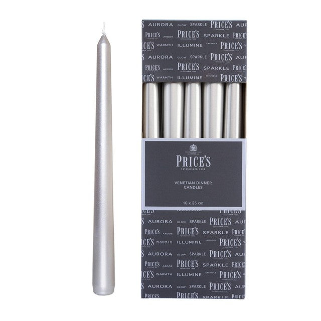 Price's silver dinner candle 25cm, imported from the UK