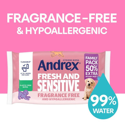 مناديل صحية قابلة للشطف Fresh and Sensitive من Andrex، عبوة ضخمة 45 ورقة
