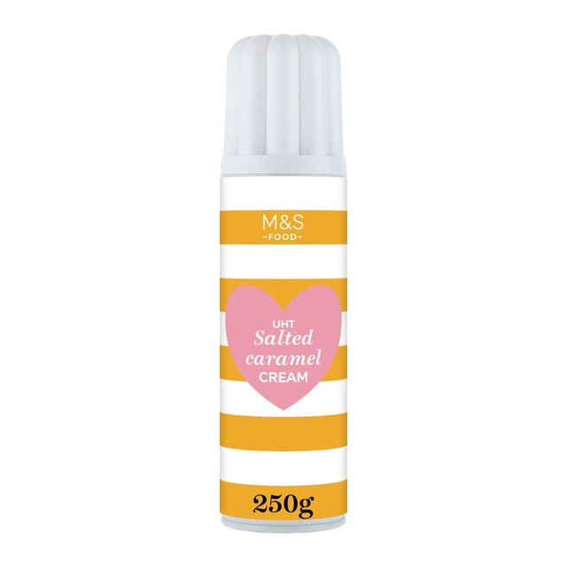 M&S UHT salted caramel cream aerosol can - British product