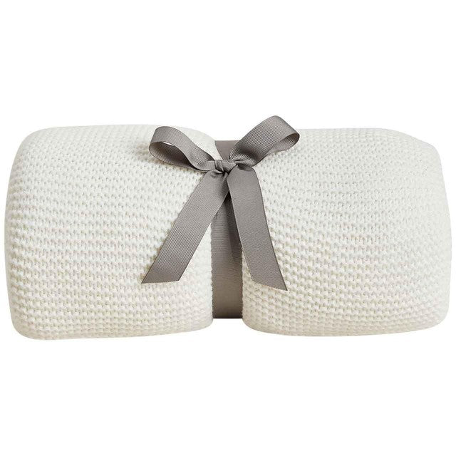 M&S Knitted Tassel Throw in Cream, imported from the UK