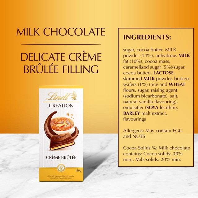 Lindt Creme Brulee chocolate bar 150g, UK version