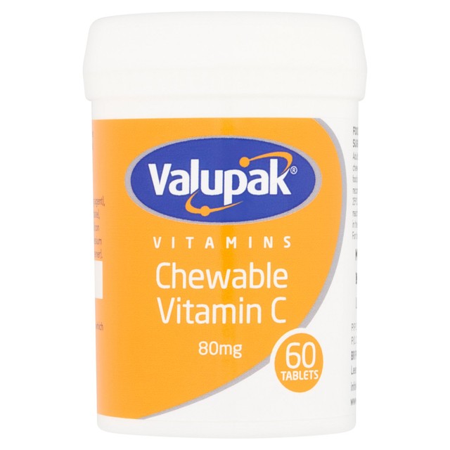 Valupak chewable vitamin C tablets orange flavour 60 tablets (British brand)