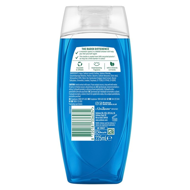 Radox Feel Awake shower gel and shampoo 225ml, imported from the UK