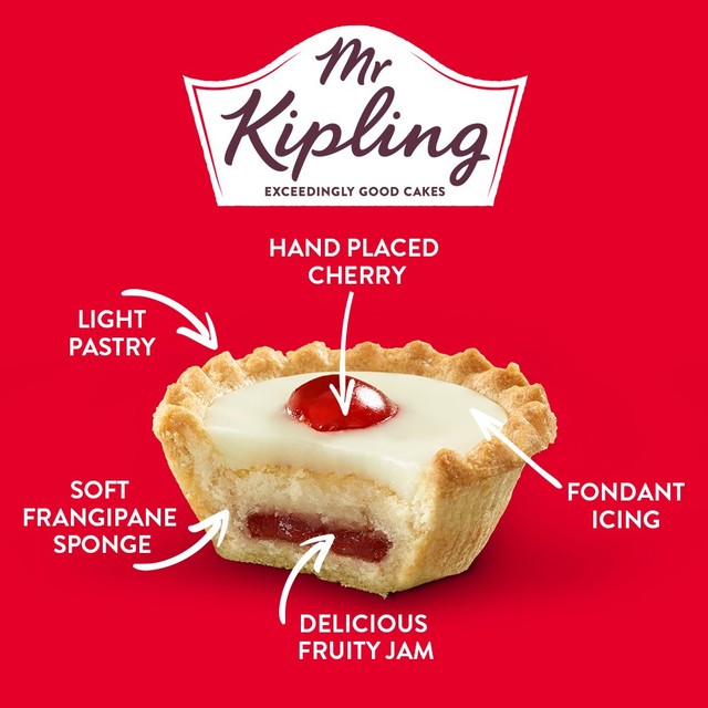 Mr Kipling cherry Bakewell tarts 6-pack, imported from the UK