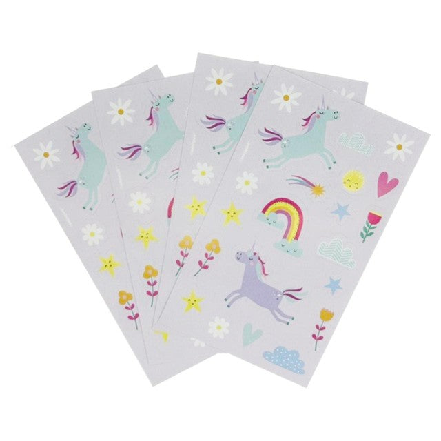 Unique Party unicorn sticker sheets 4 per pack (British brand)