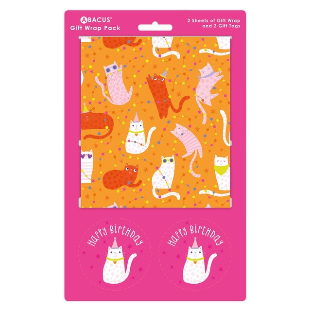 Abacus Birthday Cats gift wrap sheets 500x700mm, UK version