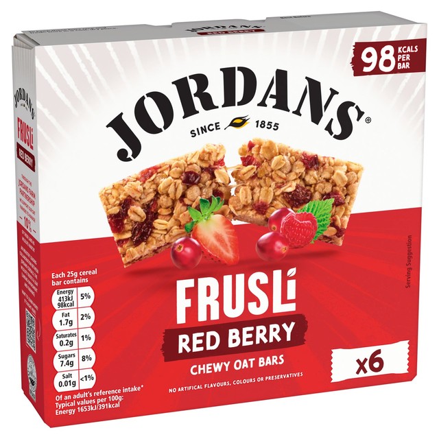 Jordans Frusli Red Berry cereal bars 150g, UK version