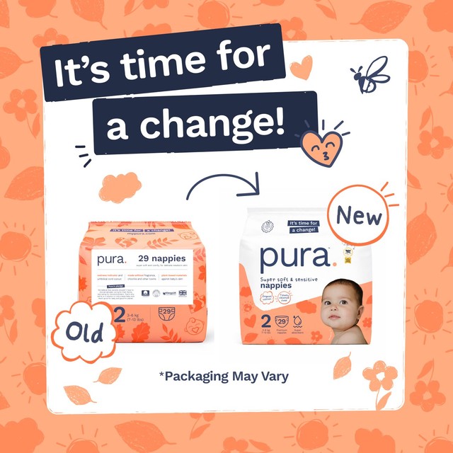 Pura Size 2 disposable nappies, imported from the UK