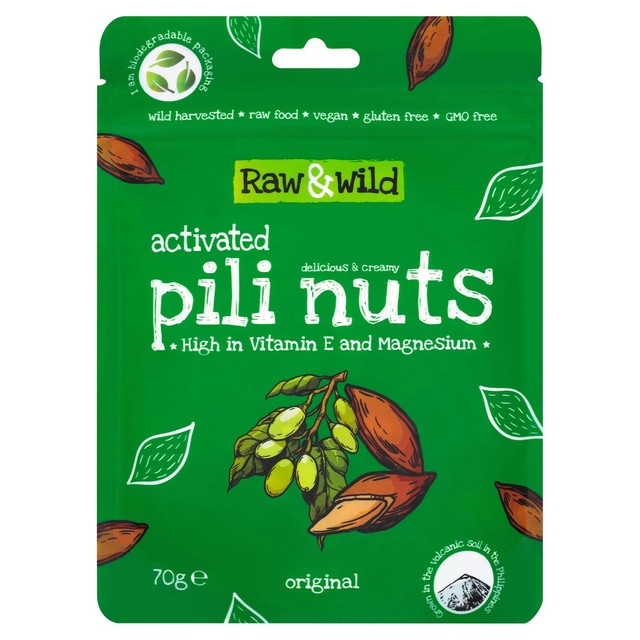 Raw & Wild Activated Pili Nuts Original 70g, imported from the UK