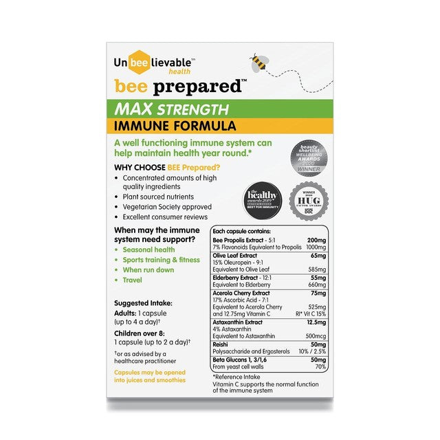Unbeelievable Health Bee Prepared Max Strength immune formula capsules 20 capsules (British brand)