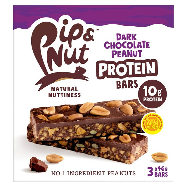 Pip & Nut dark chocolate peanut protein bars, imported from the UK