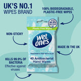 Wet Ones Be Gentle antibacterial hand wipes 40 wipes (British brand)