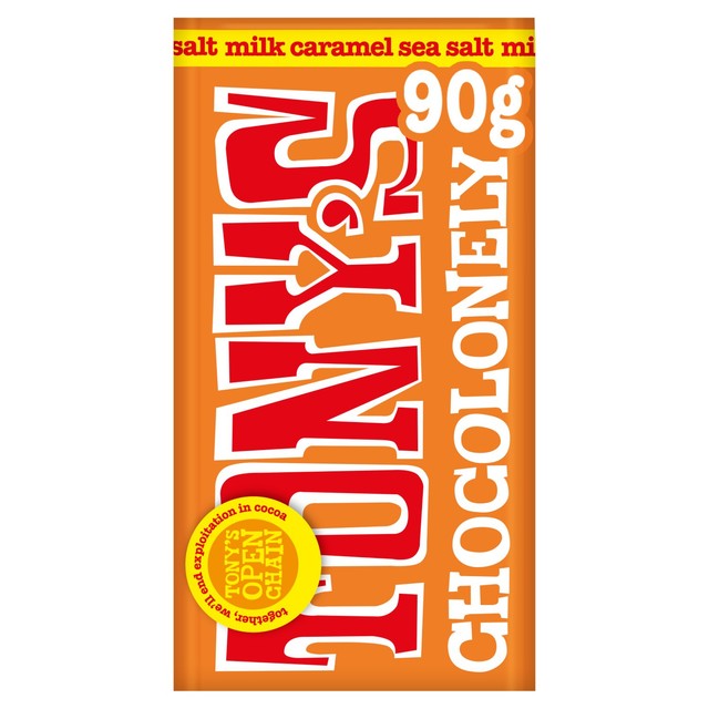 Tony's Chocolonely caramel sea salt small snack bar (British brand)