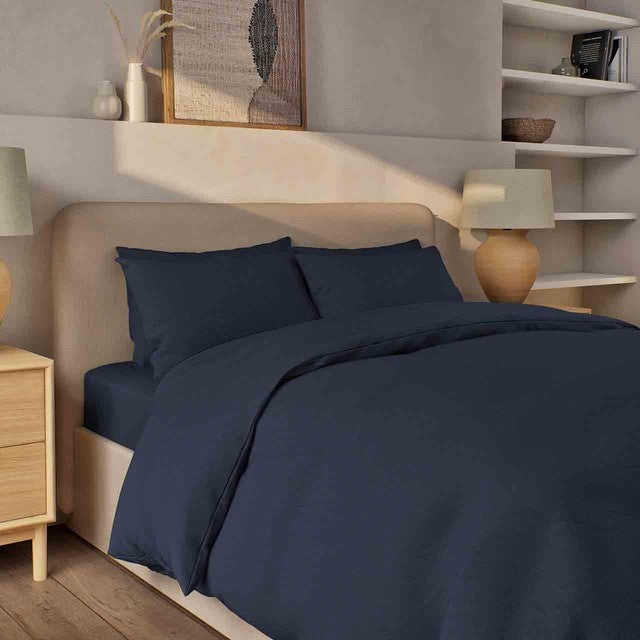 M&S pure brushed cotton bedding set king midnight navy, imported from the UK