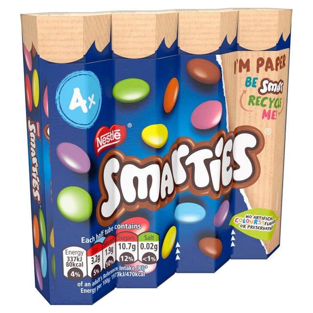 Smarties multipack 4 x 34g chocolate tubes (British brand)