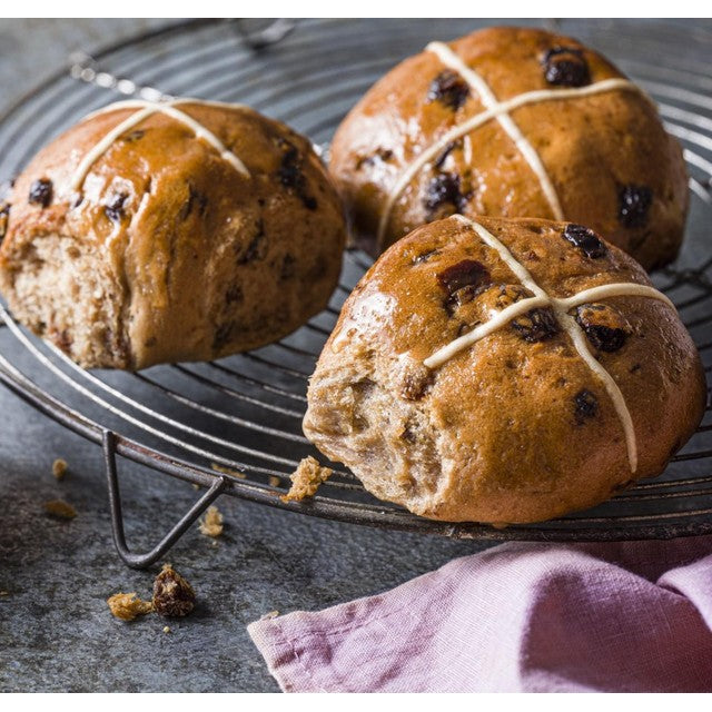 M&S gluten-free hot cross buns 4 per pack, imported from the UK