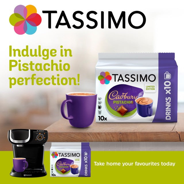 Tassimo Cadbury pistachio hot chocolate pods 10s, imported from the UK