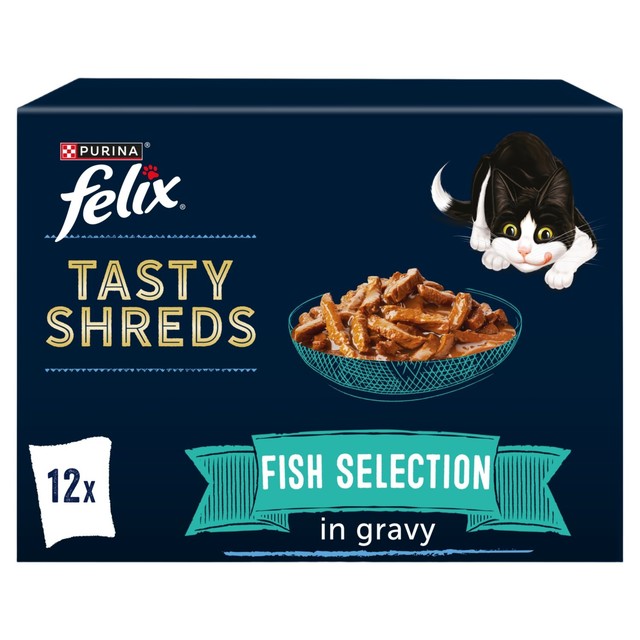 Felix Tasty Shreds Fish Selection in Gravy wet cat food 12 x 80g - British product