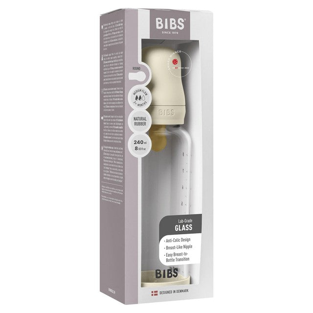 BIBS glass baby bottle medium flow 240ml - British product