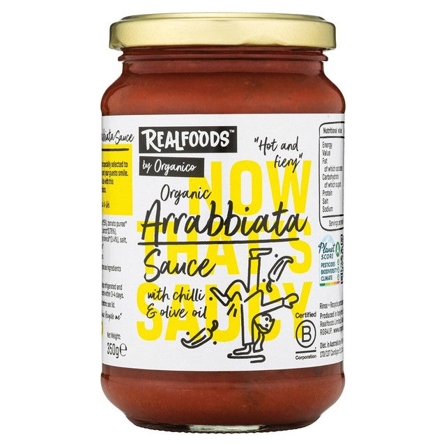 Realfoods Organic Arrabbiata pasta sauce 350g, imported from the UK